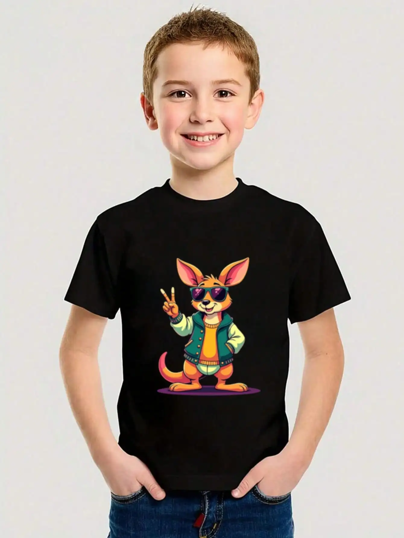 

Летние хлопковые футболки с рисунком животных для мальчиков и девочек, черные повседневные летние топы со знаком мира