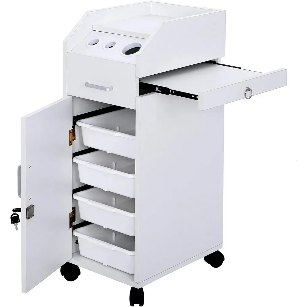 Hair Salon Storage Cart with Wheels & 3 Hair Dryer Holders, Hairdressing Tools Station Mobile Makeup Case, Salon Trolley