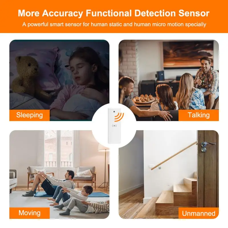 Tuya Zigbee Mmwave Sensor Presença Humana, Casa Inteligente, Detector de Movimento, Luminância, Detecção de Distância, 5V