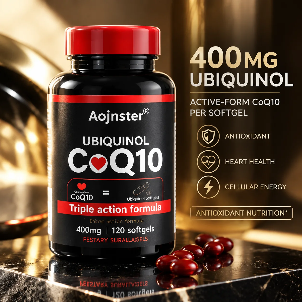 アオジンスター ウビキノール CoQ10 400mg、心臓の - Coq10 Ubiquinol Softgel のレビューと価格