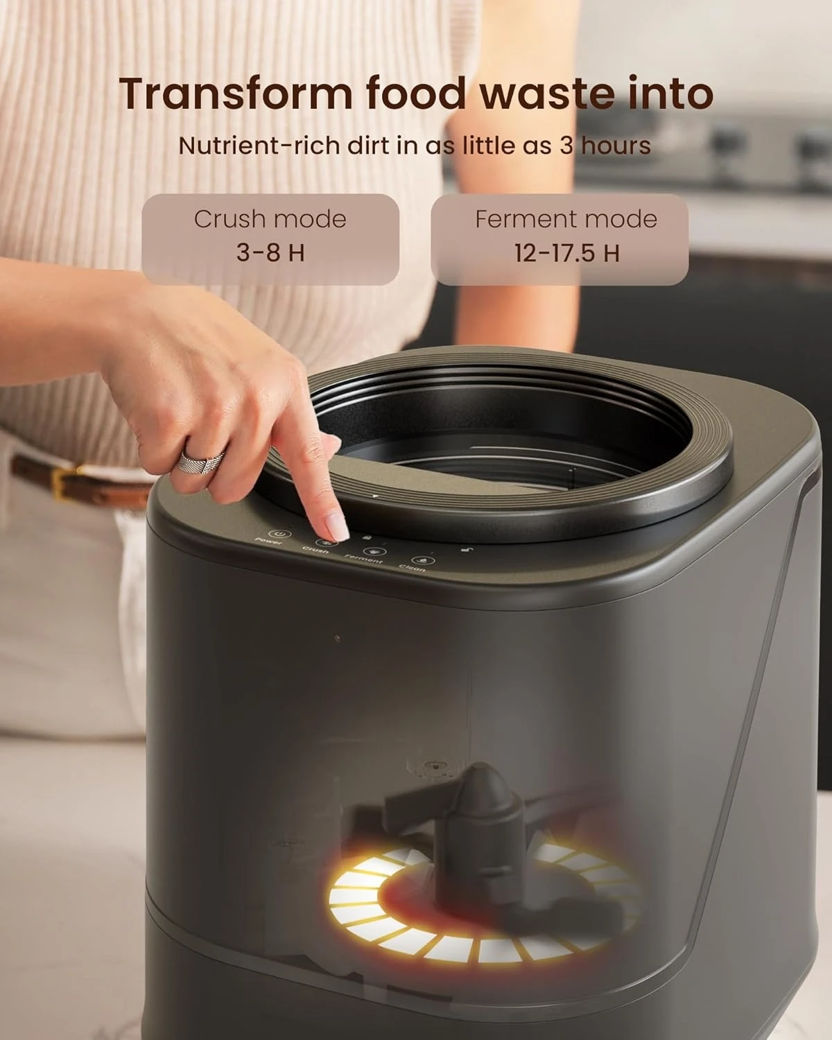 مركب كهربائي للمطبخ - سلة سماد ذكية على سطح الطاولة سعة 4 لتر تحويل نفايات المطبخ إلى صانع سماد الأسمدة، عديم الرائحة، ساخن