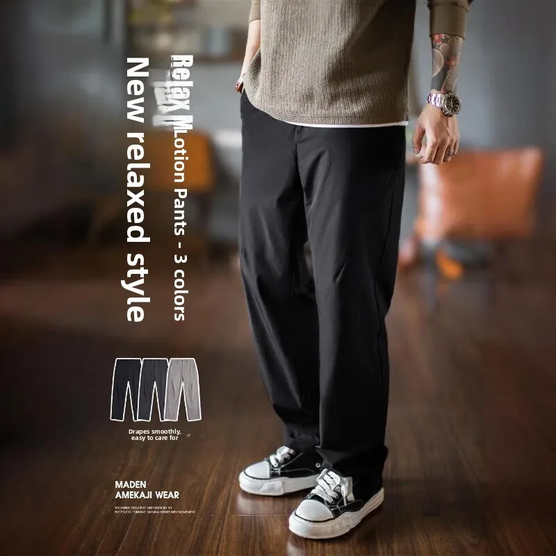 

Maden Casual Men's Slim Fit Straight Leg Pants Draped Bla Pleated Lightweight Summer Trousers Straight Cut mid Waist Zipper