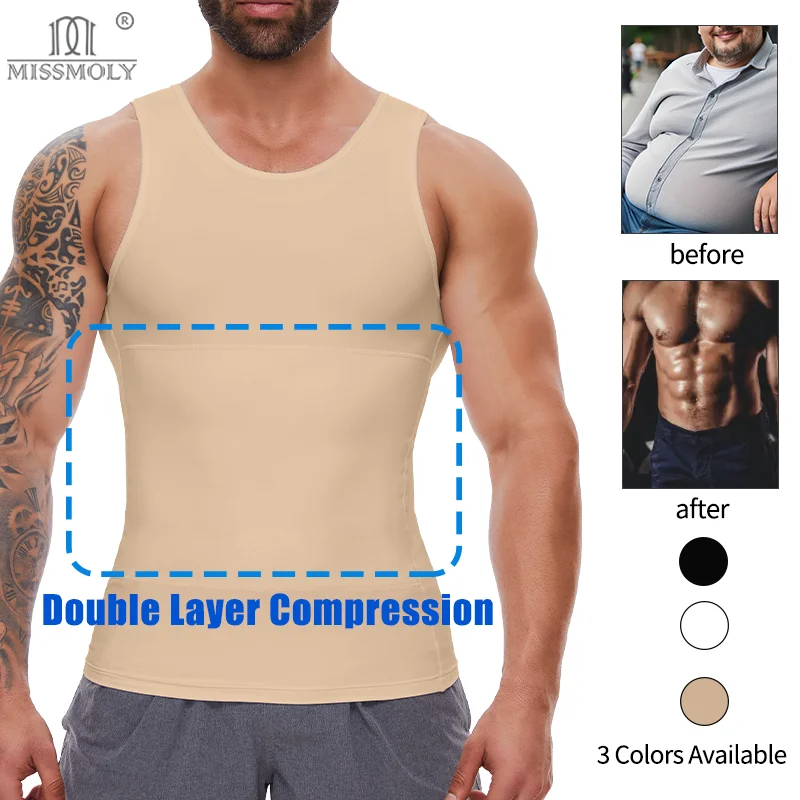 

Miss Moly Men's Compression Shapewear Cool Farbic Body Shaper Double Layer Tummy Control Vest Sleeveless Soft Underwear M-4XL