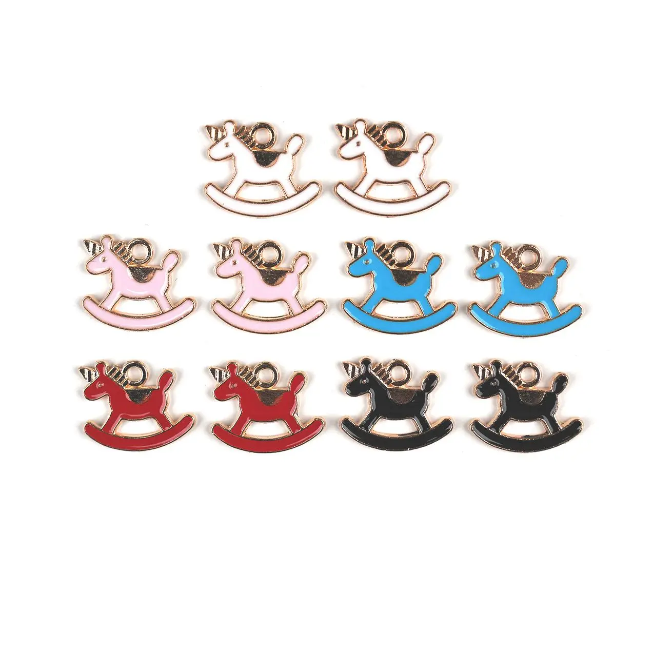 

10pcs multi-color wooden horse diy alloy enamel jewelry accessories animal charms for jewelry making charm handmade gift making