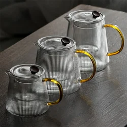 Japanese Style Stripes High Borosilicate Glass Teapot With Filter Puer Kung Fu Flower Tea Set Infuser Tea Coffee Teaware