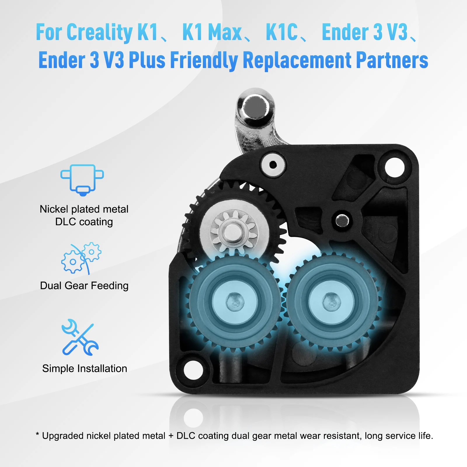 기어 니켈 도금 고경도 모든 금속 필라멘트 드라이브 기어, Creality K1 Max/K1 EXTRUDER 기어, 3D 프린터 부품, K1C 압출기