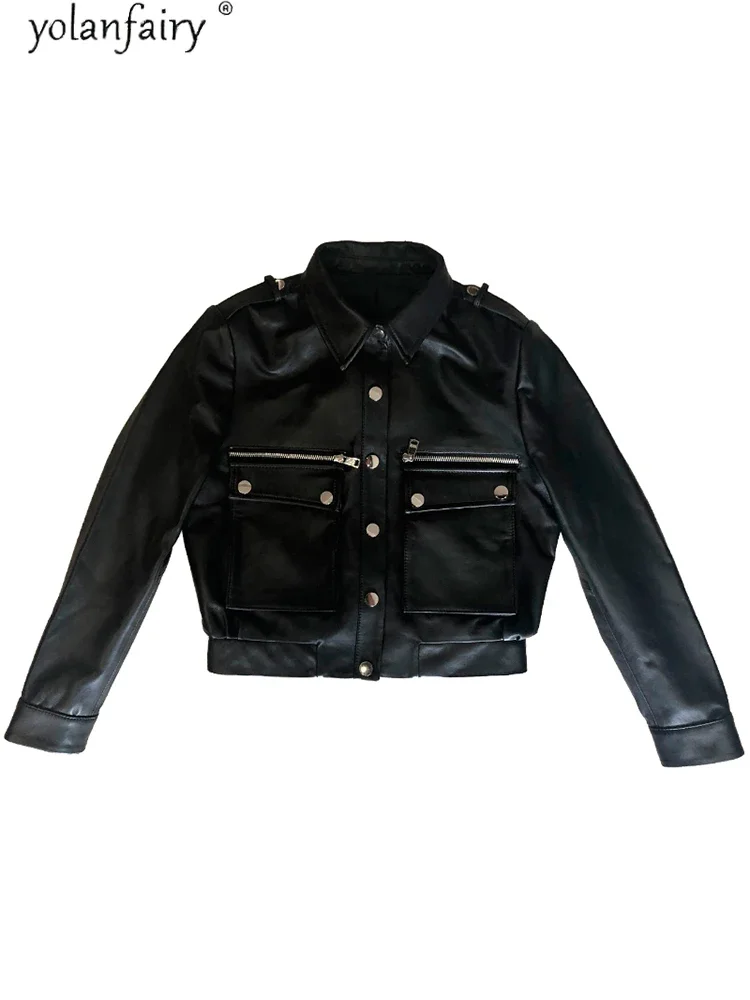 Genuino delle donne Giacca di Pelle Corto 100% Cappotto di pelle di Pecora del Motociclo di Modo Biker Jacket Abbigliamento Donna jaqueta de couro 2020