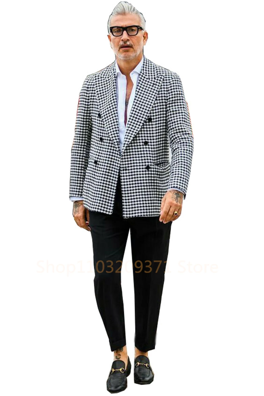 Mens Vinatge Formal Party Suit Blazers Autumn Lapel Collar retro Jacket Houndstooth Print Coats Europe Fashion Men Clothing 2024