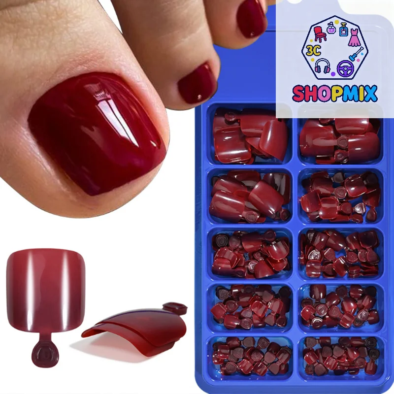 100pcs Fake Toenail Natural Solid Color Press On Toe Foot Full Cover Square Nails Art Tips Fast Wearable Nail Manicure Tool