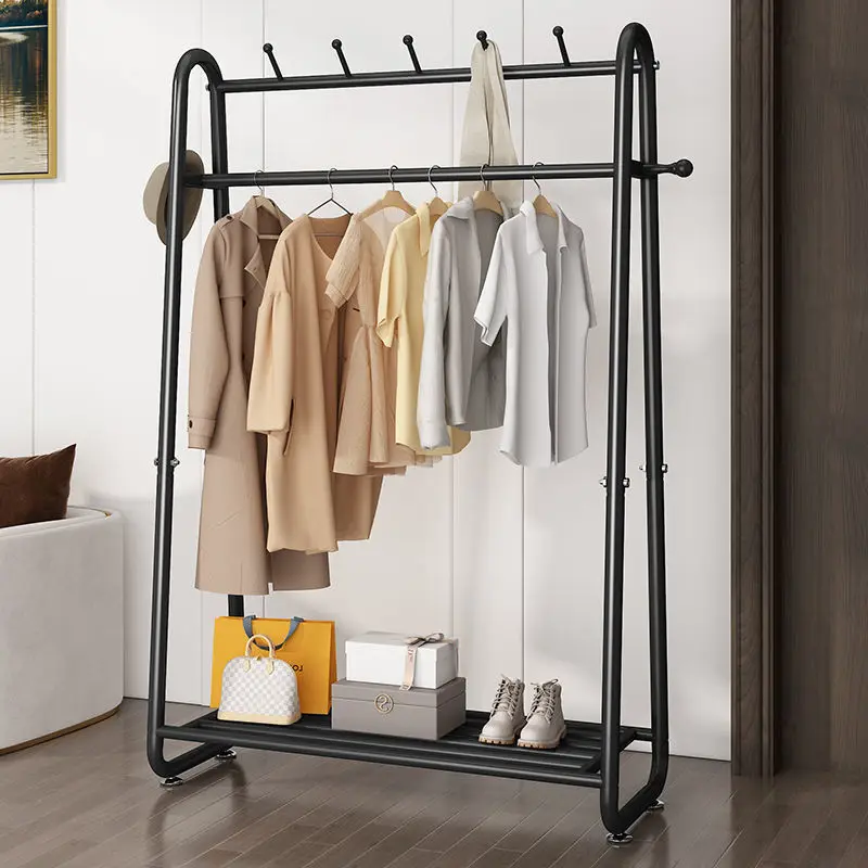 Home Room Furniture Household Clothes Storage Floor Folding Standing Hanger Bedroom Balcony Simple Removable Metal Clothe Rack