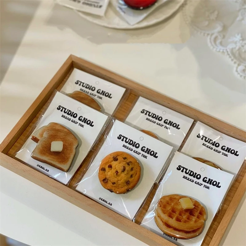 Korea Cute Waffle Cookies Griptok Bracket dla iPhone 15. Samsung Food Phone Akcesoria Uchwyt Pierścień Wspornik Stojak Uchwyt Tok Prezent