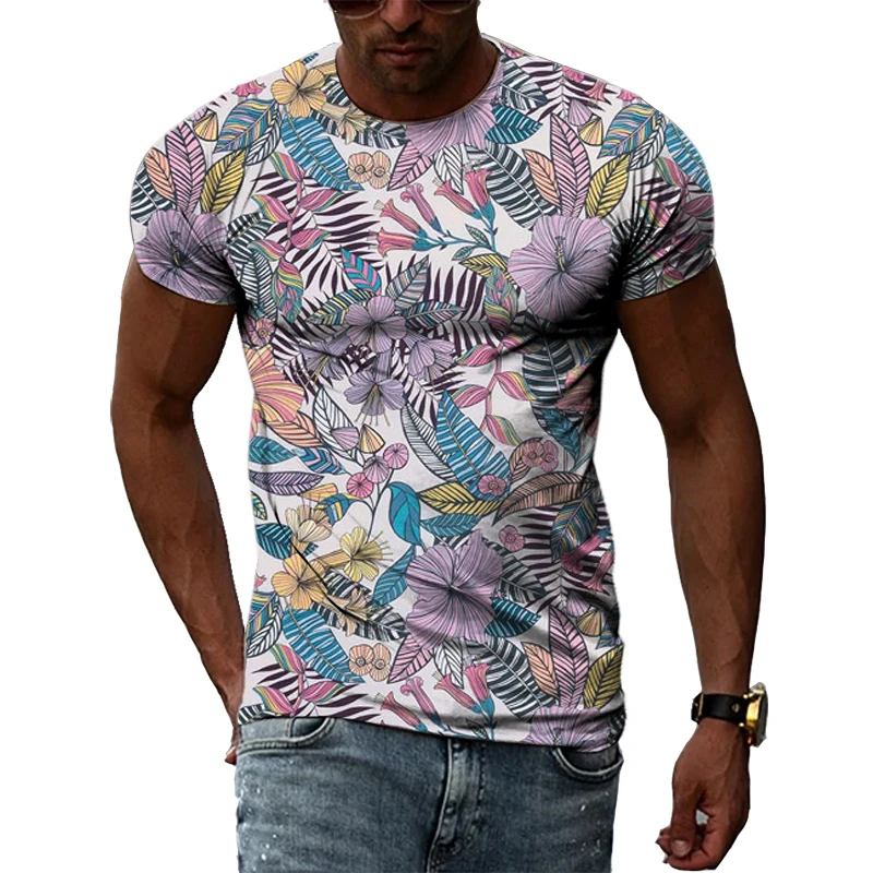 Summer Hand Painted Flora and Fauna graphic t shirts Men 3D Personality Printing Tees Unisex Creative Harajuku Short Sleeve Tops