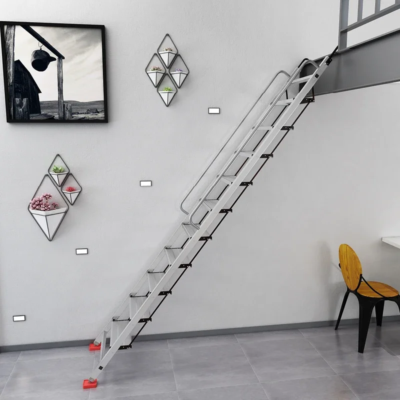 Domestic aluminum alloy attic ladder ten-step escalator indoor thickening engineering ladder mobile telescopic pavilion stairs