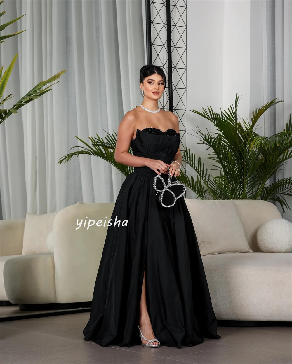 Lantejoulas Ruched A-Line Strapless Prom Dress, Vestido de noite, Arábia Saudita Jersey, Homecoming Jersey, Vestido Ocasião Bespoke, Vestidos longos