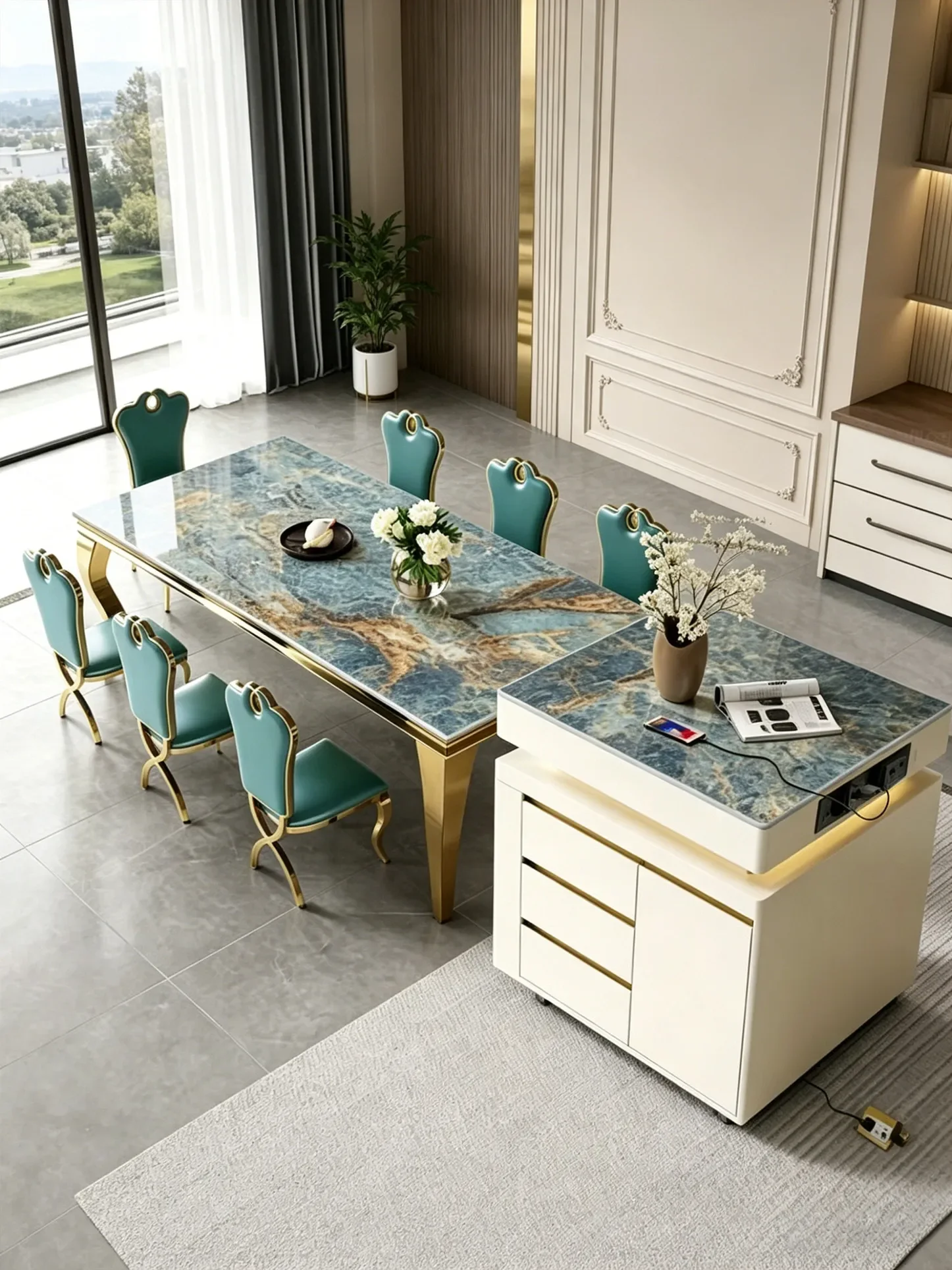 

b23 American light luxury rock slab and chair combination post-modern simple rectangular high-end dining table