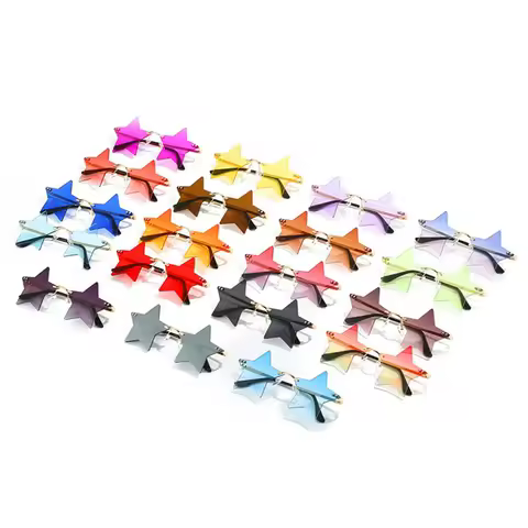 Rimless Sunglasses for Women &amp; Men Star Shape Sun Glasses Pentagram Eyewear Funny Party Glasses Christmas Decoration Eyeglasses