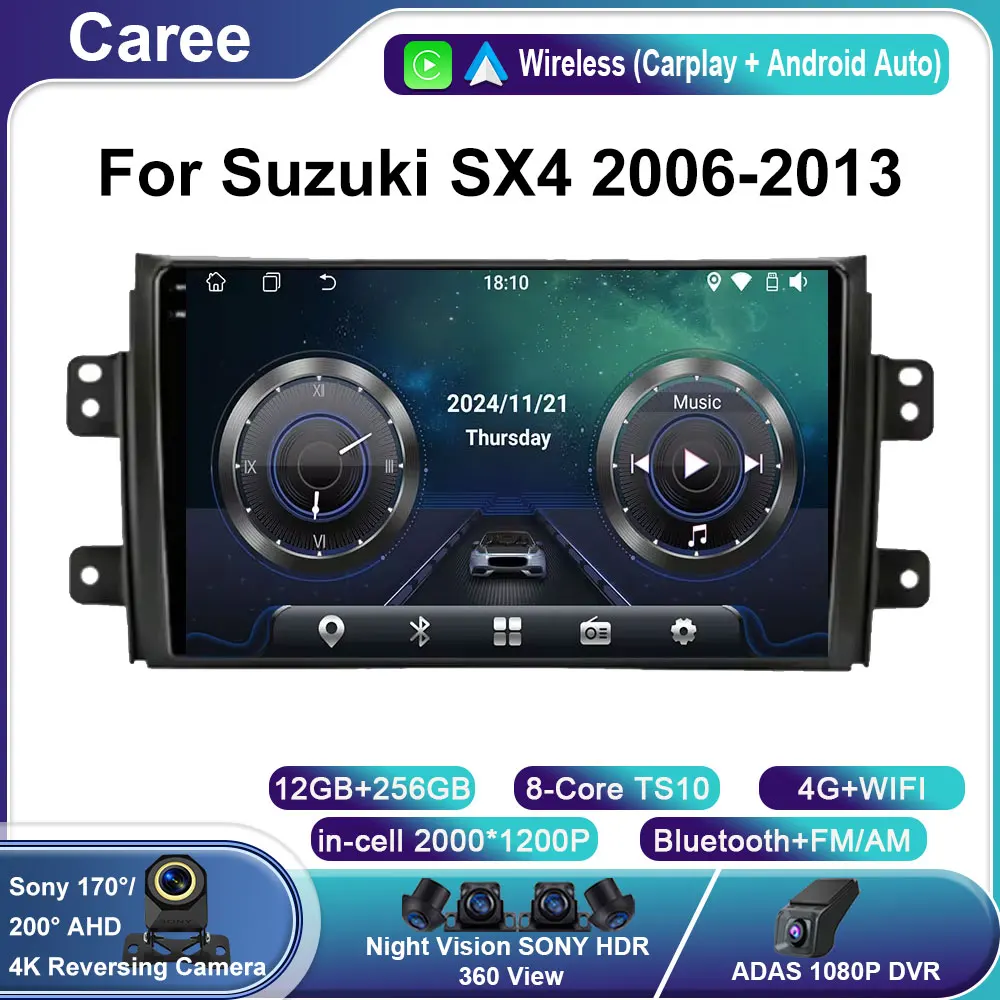 

Android 15 Car Radio For Suzuki SX4 2006-2013 Fiat Sedici 2005 - 2014 Navigation GPS Multimedia Player Stereo WiFi+4G Carplay BT