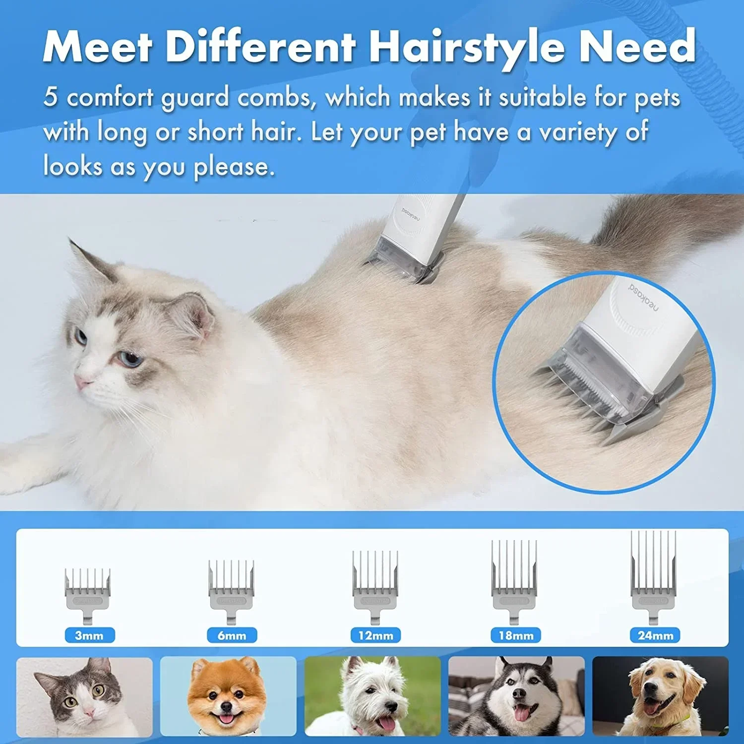 Vacuum Suction 99% Pet Hair Multifunctional 5 Proven Grooming Tools for Dogs Cats Hair Trimmer Clipper view 5