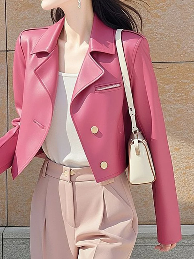 Early autumn 2025 new cool and stylish jacket, American retro pink leather jacket for women  chaquetas de mujer