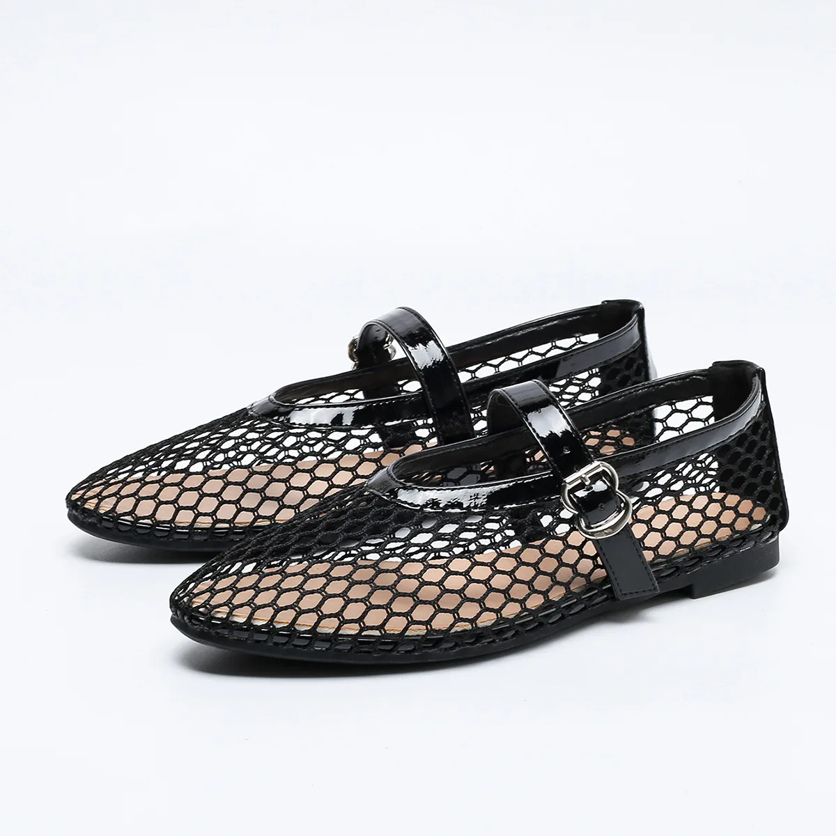 

Women Mesh Ballet Flats Round Toe Hollow Out Mary Jane Shoes Breathable Net Surface Flat Mesh Sandals