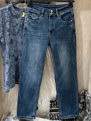 2024 New Arrivials Spring Summer High Quality Blue Ankle Length Straight Jeans Denim Pants