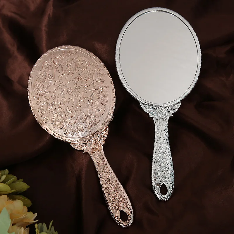 1PC Makeup Mirror with Handle Vintage Hand Children's Make-Up Retro Elegance Vanity Mirror Classic Handheld Mirror Portable