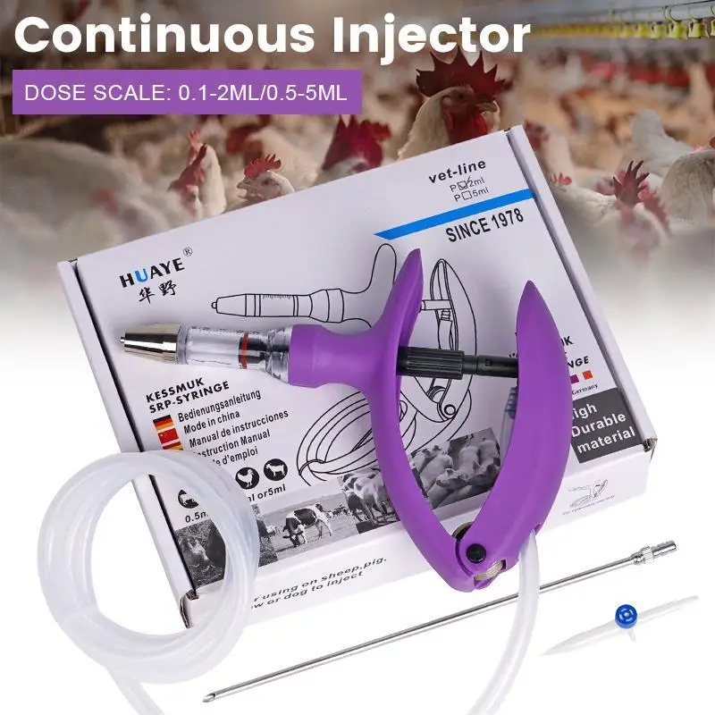 

2 мл/5 мл катетер для животных, шприц, непрерывный шприц, ветеринарный инжектор, устройство для курицы, овцы, вакцина с 10 шт., игла, фермерский инструмент
