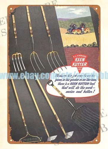 1939 E. C. Kutter Cutlery Tools tool fork rack metal tin sign