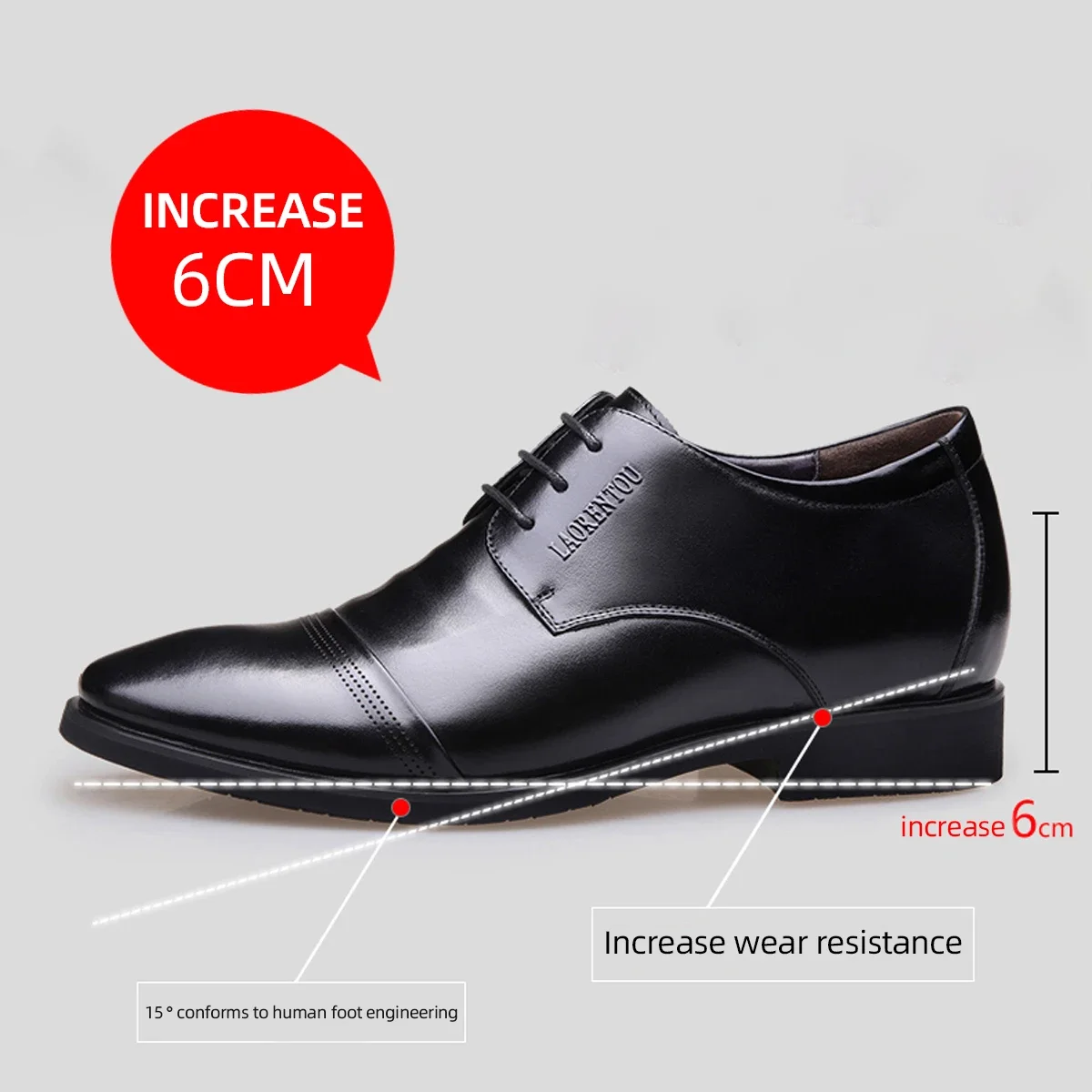 LAORENTOUspring/Summer Business Dress Men\'s Leather Shoes Men\'s Genuine Leather Breathable Pointed Tied Casual Elevated Shoes296