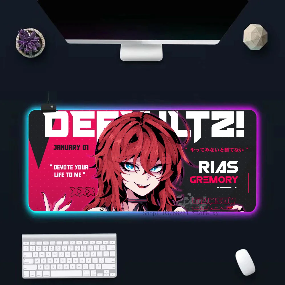 Rias Gremory Crimson Queen Mousepad XXL RGB Gaming Mouse Pads HD Negro Accesorios para jugadores LED grande