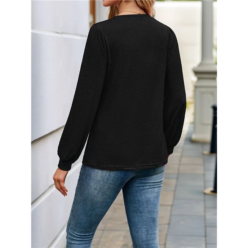ABUM-Womens V Neck Long Sleeve Tops Dressy Casual Fall Shirts Puff Sleeve Loose Tunic Trendy Tops Blouses
