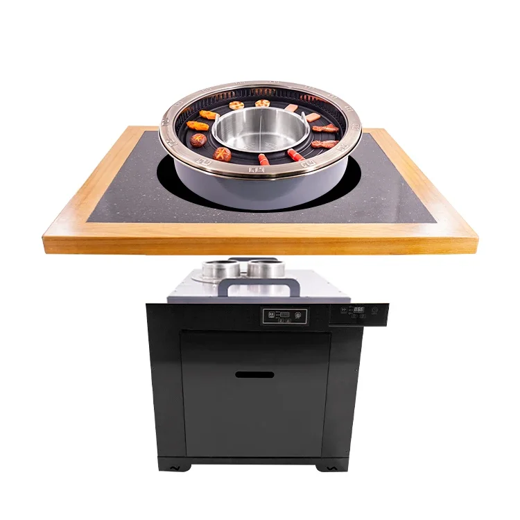 Support Customization 2 In 1 Korean BBQ Grill  Smokeless Integrated Barbecue Hot Pot Table Shabu Shabu Table