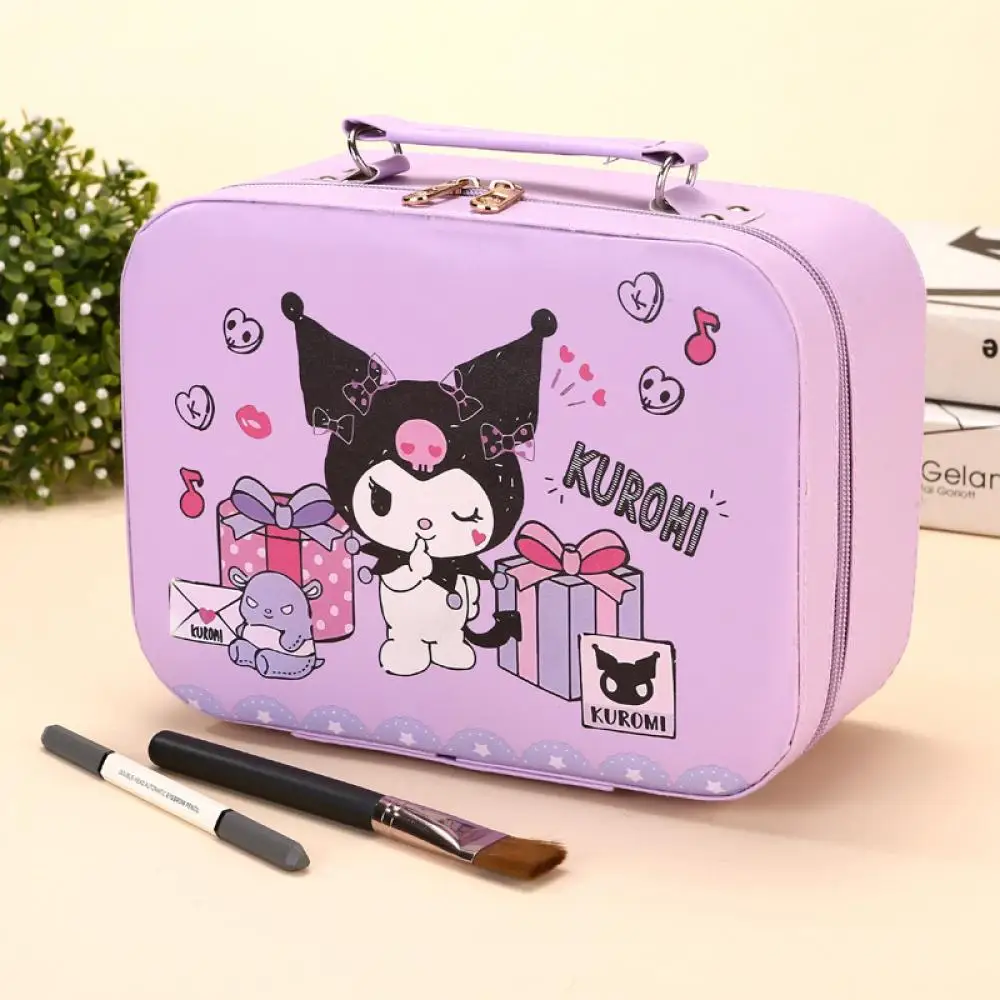 Sanrioed-maleta de Anime Kuromi, bolsa de cosméticos Kawaii My Melody Kt, almacenamiento de alta capacidad, brocha de maquillaje, regalo portátil para Festival de viaje