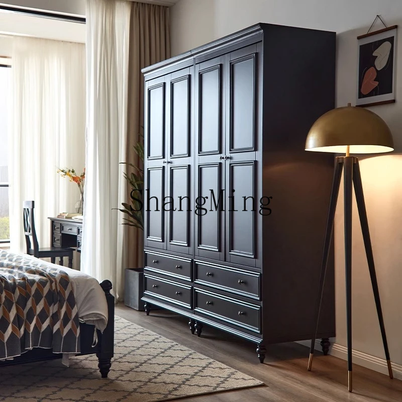 

ZYY light luxury solid wood wardrobe retro black simple modern home bedroom storage cabinet