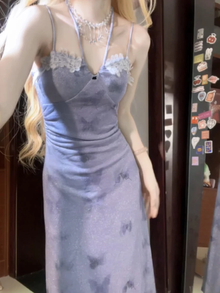 

XZY Pure Desire, женское летнее платье больших размеров, фиолетовое, с принтом, кружевное, длинное, в корейском стиле, приталенное