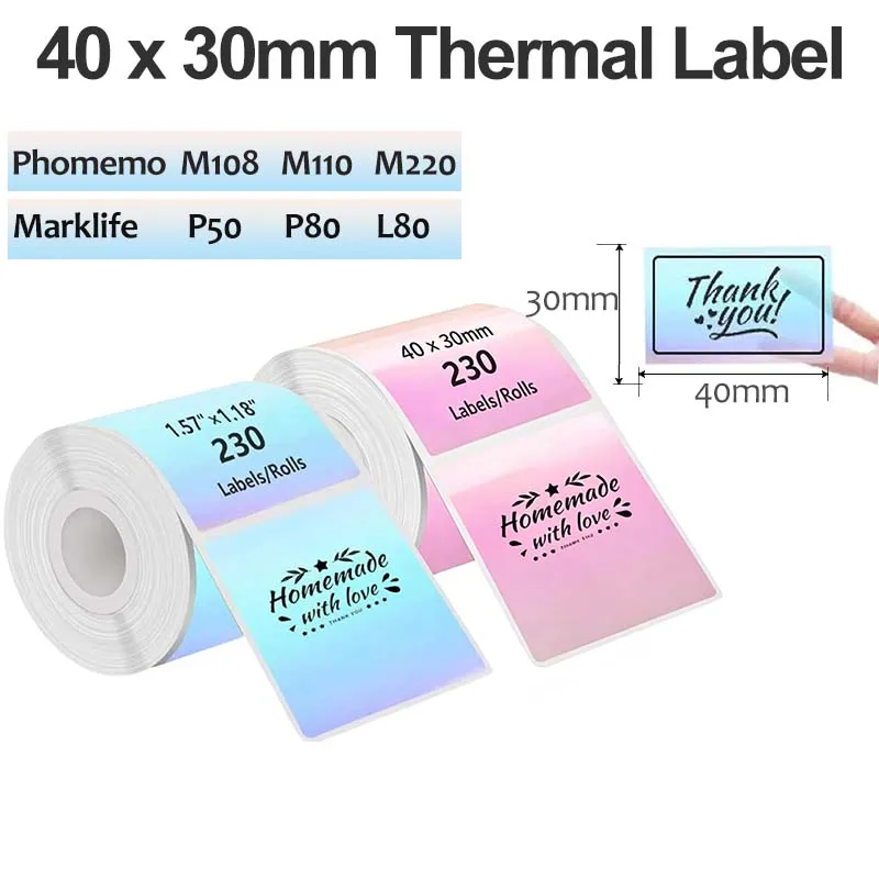 40x30mm Transparent Holographic Thermal Label Roll 50x30mm Translucent White Adhesive Sticker Paper For Printer M220 M110 P50