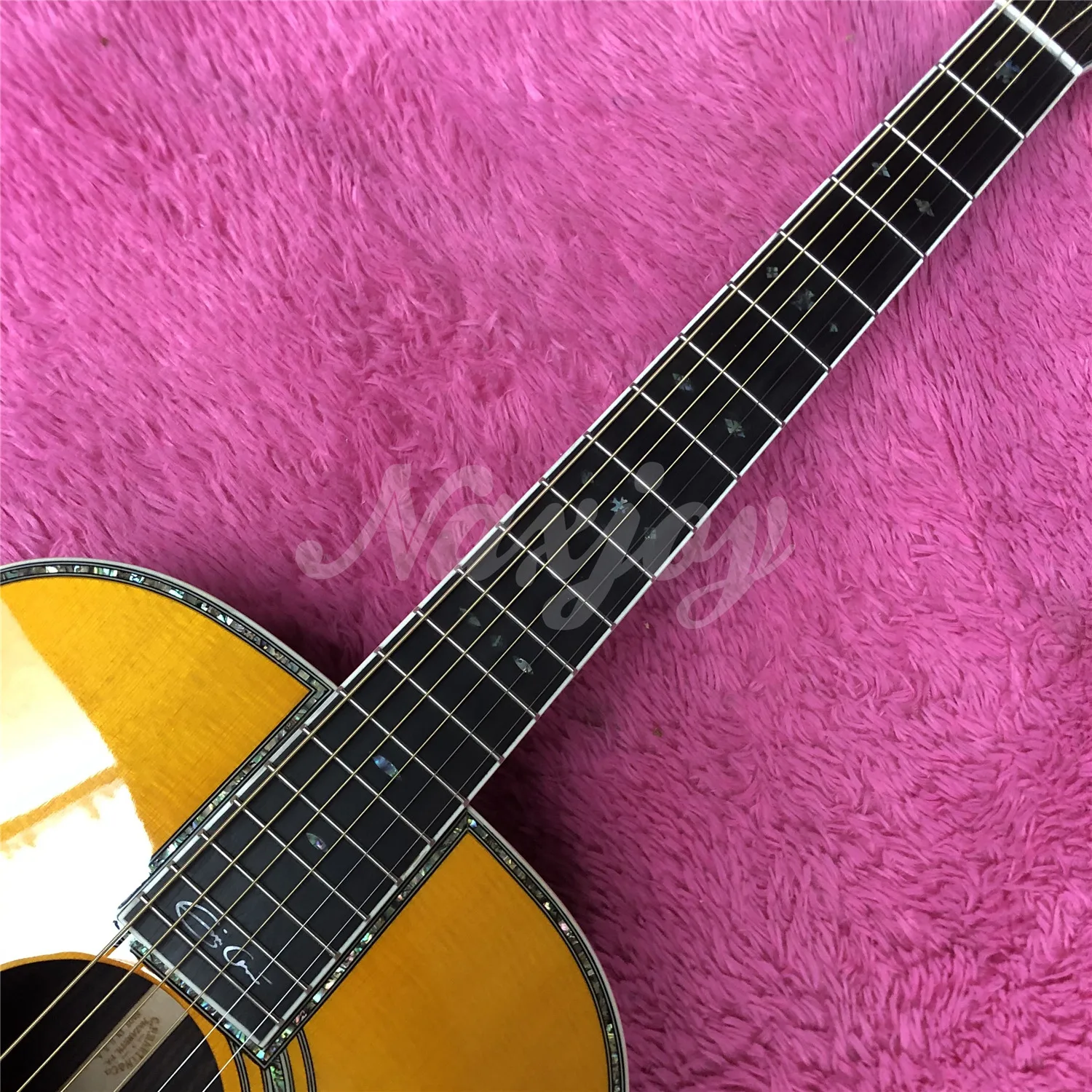 41 Inches Full Solid Wood Acoustic Guitar Yellow Spruce Abalone Ebony Fingerboard Guitarra