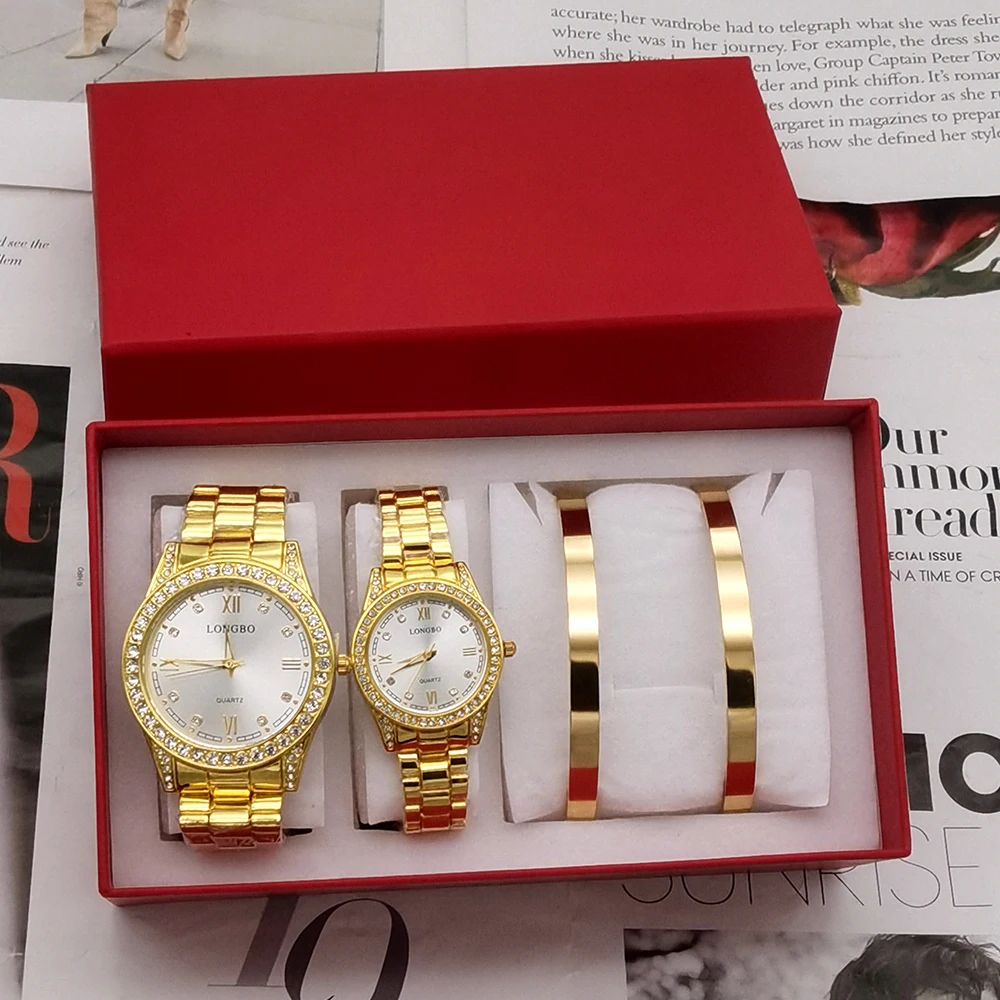 Luxury Stainless Steel Lover Watches Fashion Waterproof Quartz Watch for Men and Woman Couple Watch Set Lover\'s Wristwatch + Box