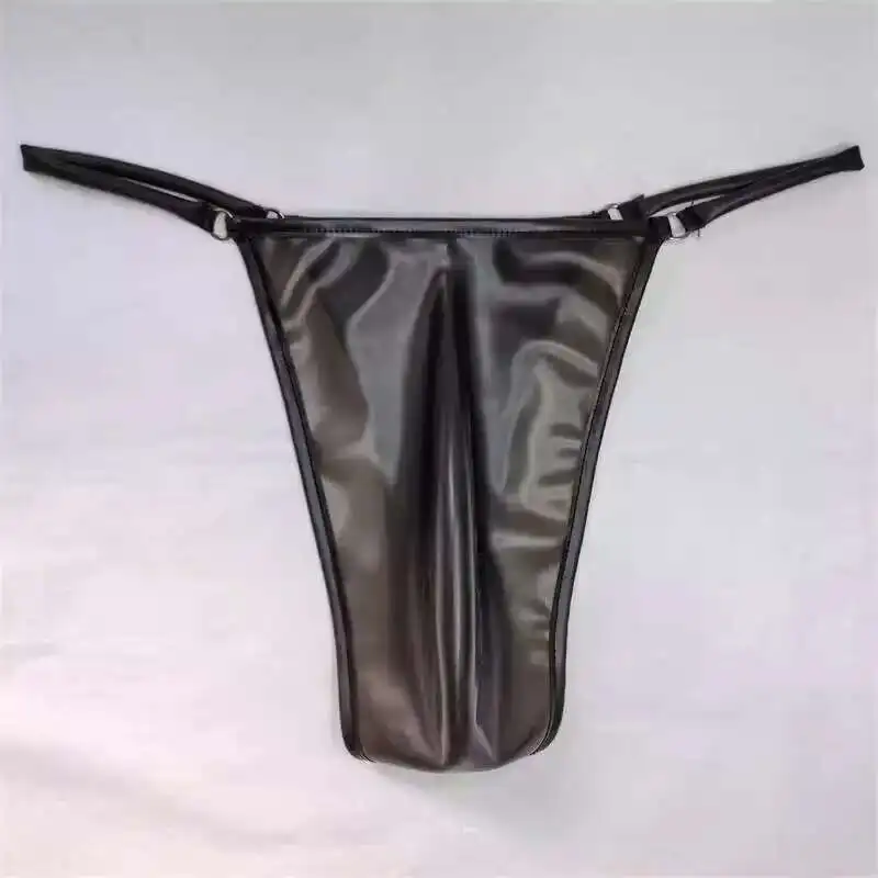 Waist76.6-100cm Latex Leather G String Underpants Men Lingerie Panties Crotch Length22cm Plus Size Underwear Sexy Briefs