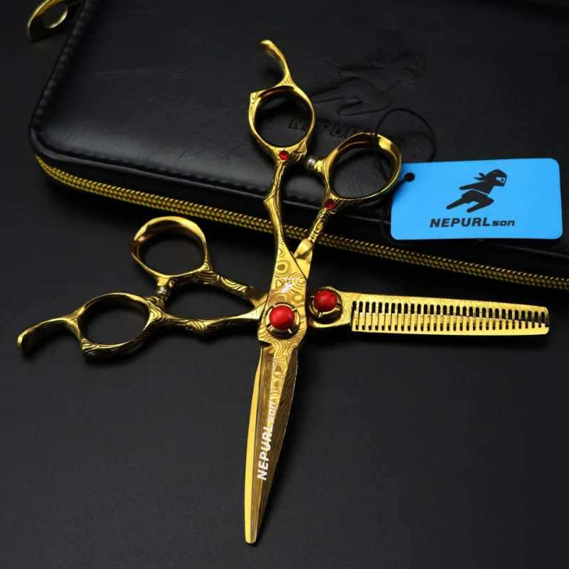 Nepurlson Damascus Sharp Blade Barber Hair Scissors 6 Inch Salon Hair Cutting Shears Hair Professional Hairdressing Scissors