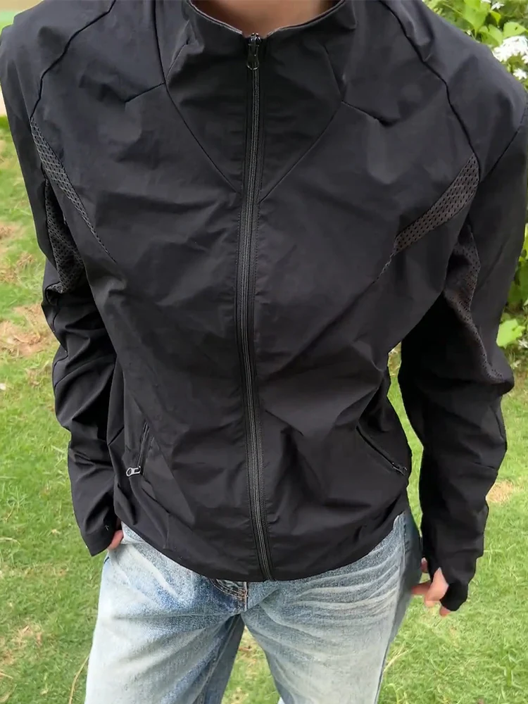 

Оригинальная одежда Bla Me из пряжи с воротником-стойкой для защиты от солнца, мужская летняя спортивная одежда для бега в американском стиле, легкая, тонкая, дышащая...