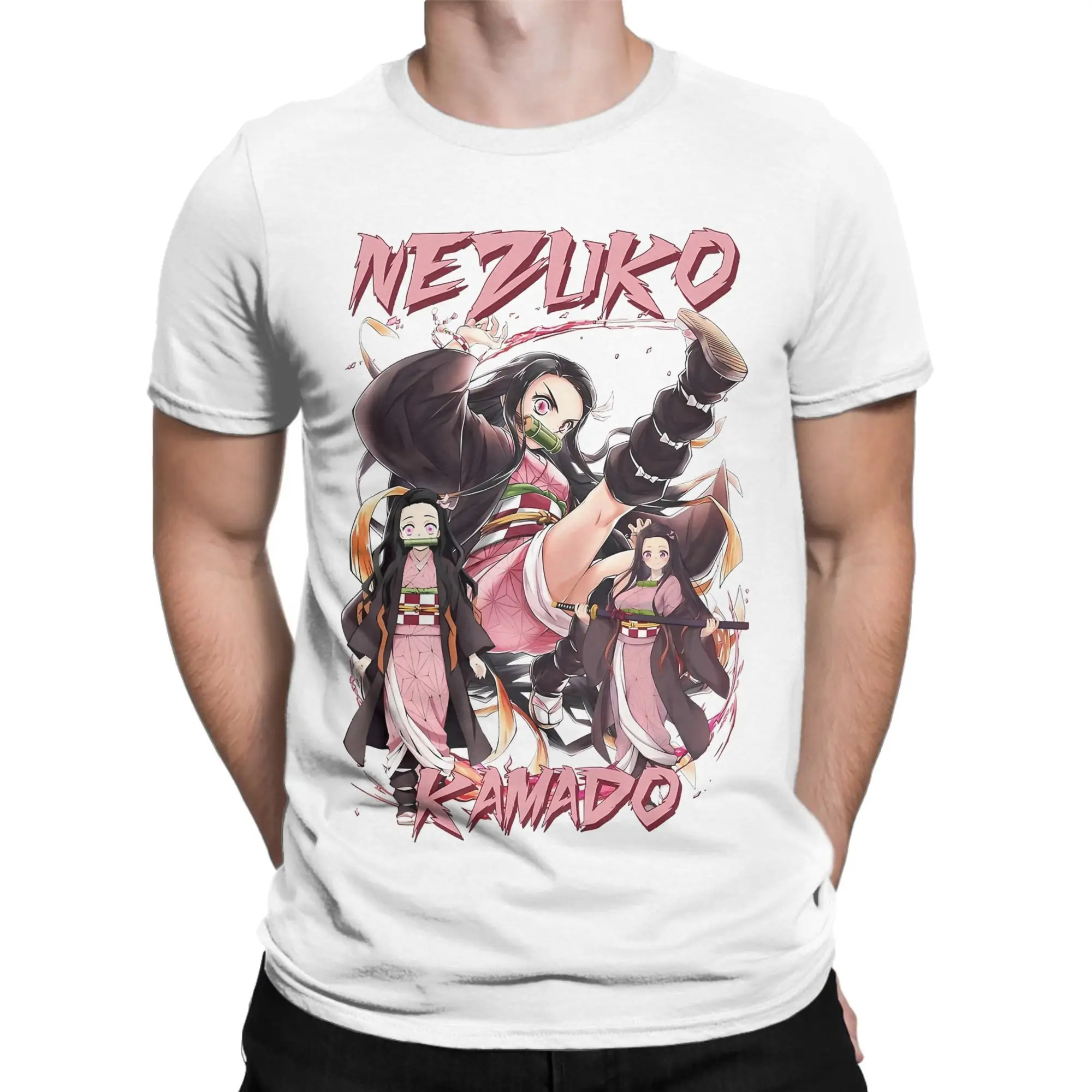 

Men's Nezuko Kamado Demon Slayer T Shirts Pure Cotton Clothing Novelty Short Sleeve Crewneck Tees Plus Size T-Shirts