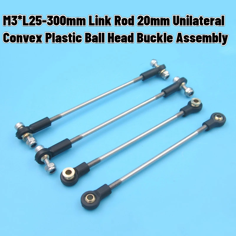 

1pc M3*L25mm-300mm Metal Link Rod 20mm Unilateral Convex Plastic Ball Head Buckle Tie Rod End Assembly Adjustable Range 5mm