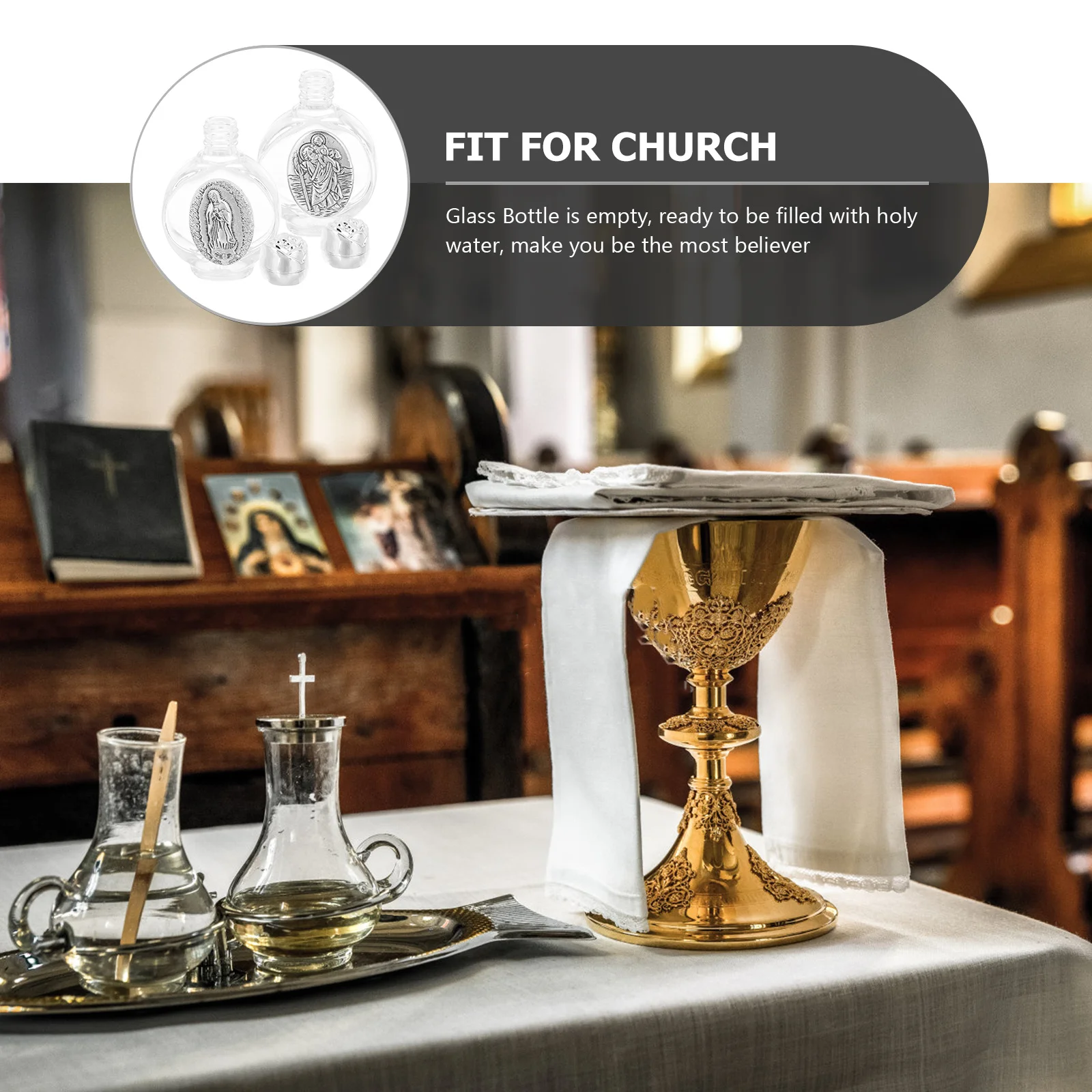 

2Pcs Holy Water Bottle Metal Portable Glass Safety Cover Decorative Small Bottles for Baptism Wedding Blessing Party