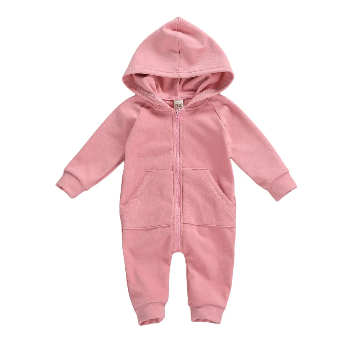 Newborn Baby Boy Girl Fall Winter Jmupsuit Fleece Hoodie Jumpsuit Solid Color Zipper Romper Jumpsuit Warm Outfit