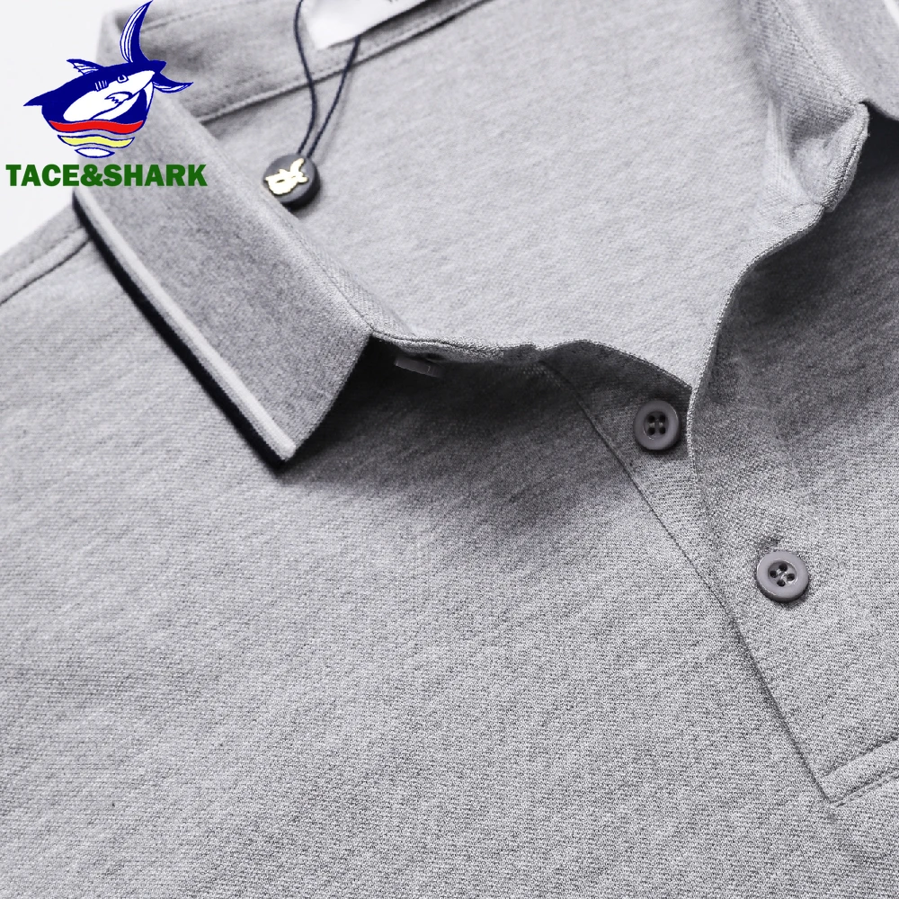 TACE&SHARK Luxury Polo Shirt Brand Shark Camisa Masculina Gray Mens Polos Shirts 2024 Summer Fashion Solid Color Tops