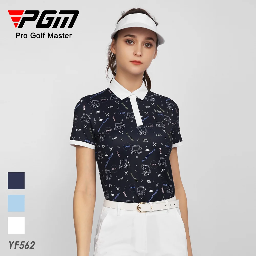 PGM Golf Clothing Golf Women's Summer Women's Short Sleeved T-shirt Sports Fabric Printed Women's Clothing