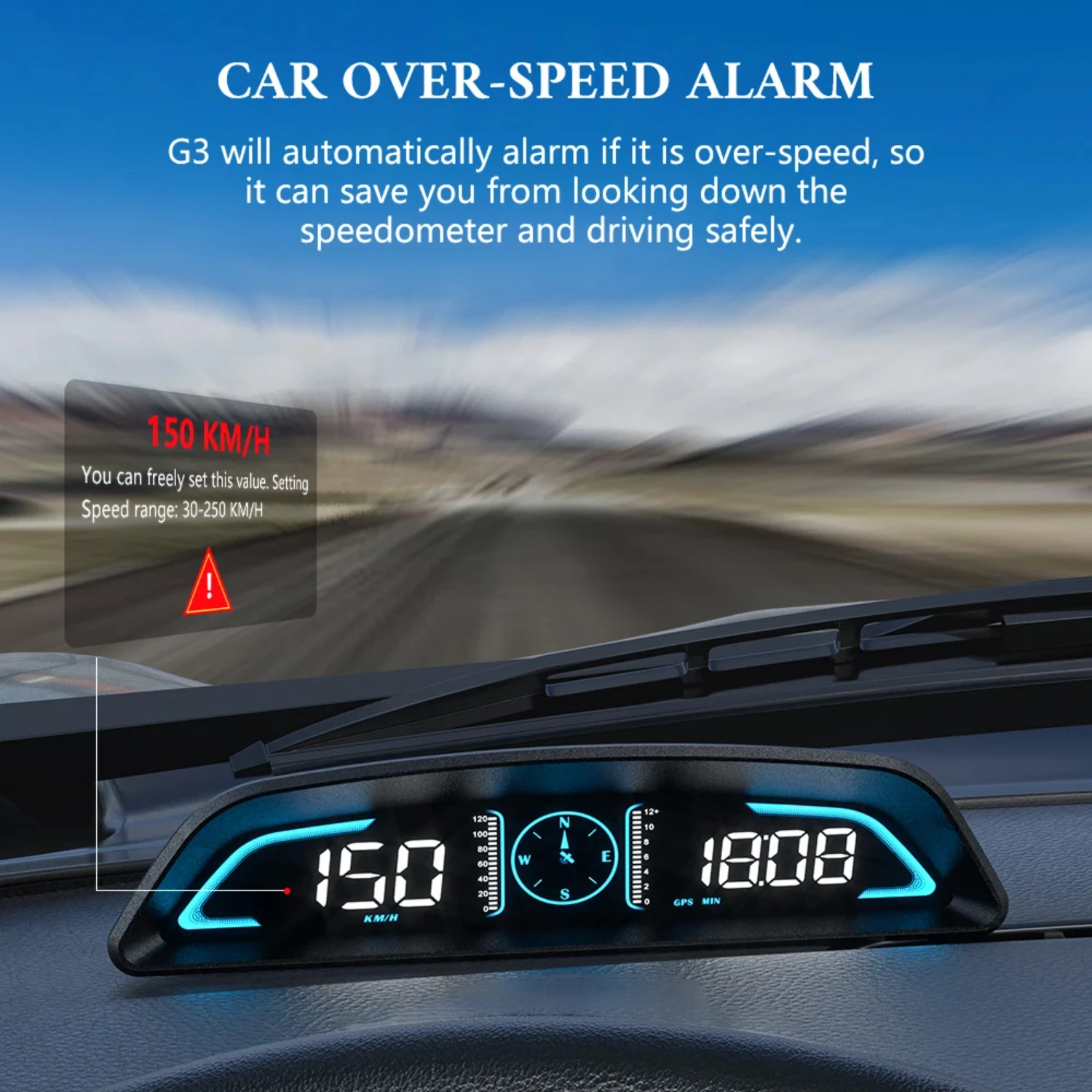 

G3 GPS HUD Auto Speedometer Display - Smart Digital Alarm & Reminder Meter for All Car