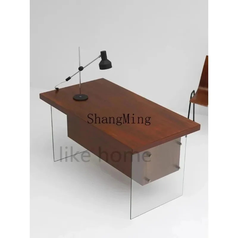 

Обеденный стол из массива черного ореха FG, современный, простой, в стиле лёгкой роскоши, со стеклянными ножками, письменный стол