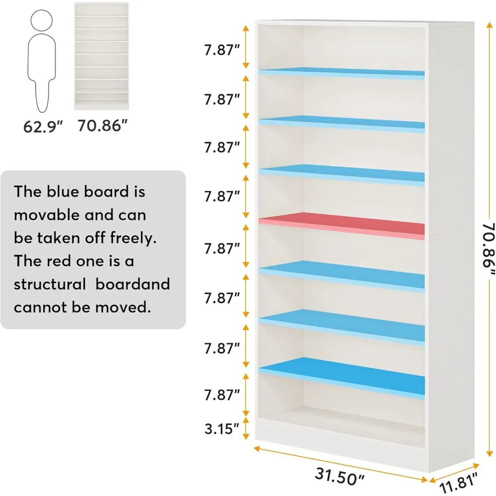 Shoe Cabinet, 9 Tiers 40-45 Pairs Heavy Duty Wood Freestanding Shoe Storage Cabinet, 70.8'' Tall Shoe Cabinet with Open Storage